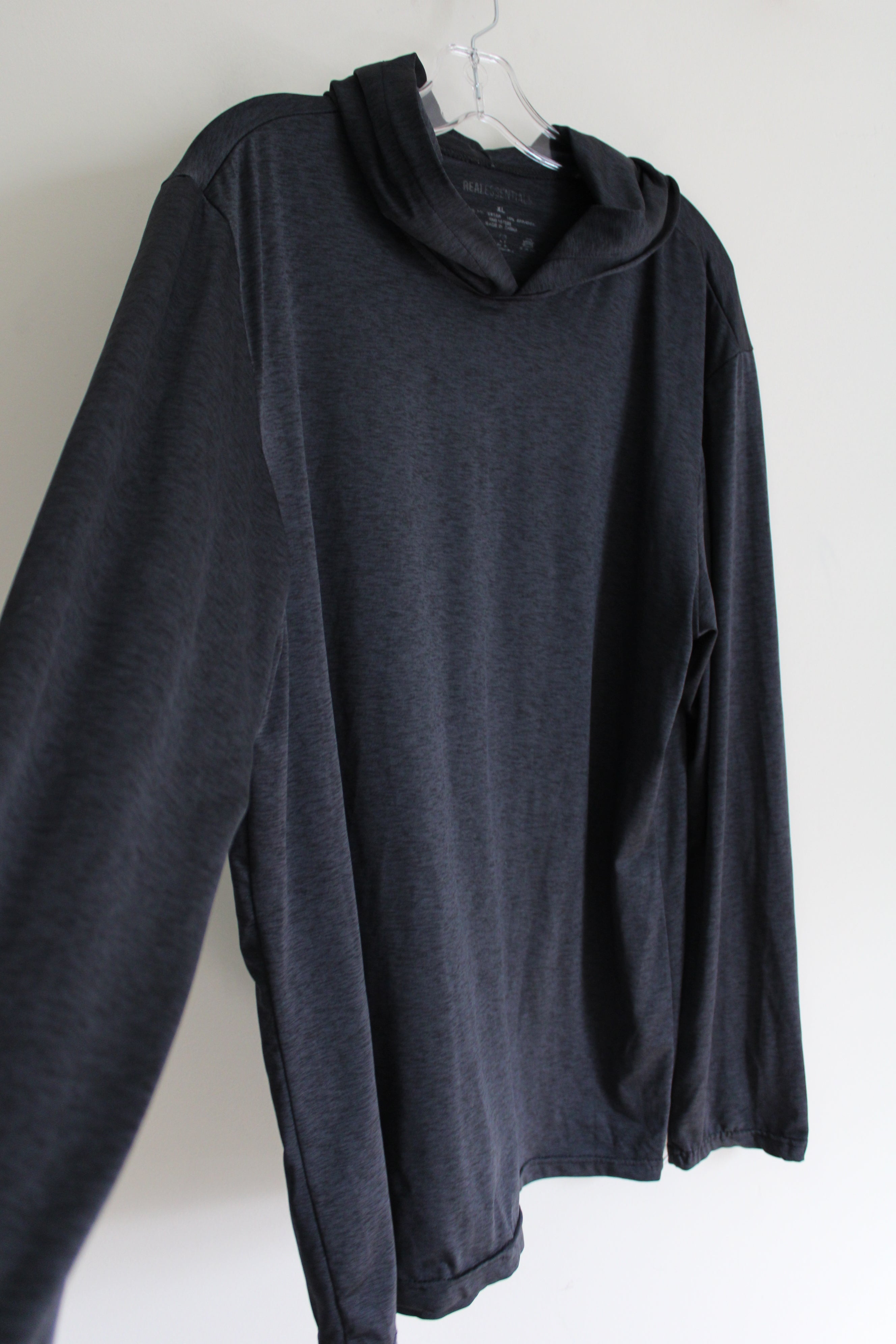 Real Essentials Black Hooded Long Sleeved Shirt | XL