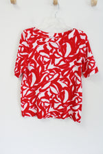 Chico's Red Pink White Patterned Cotton Top | 1 (M)