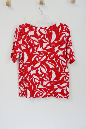 Chico's Red Pink White Patterned Cotton Top | 1 (M)