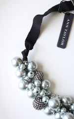 NEW Ann Taylor Black Gray Pearl Ribbon Necklace