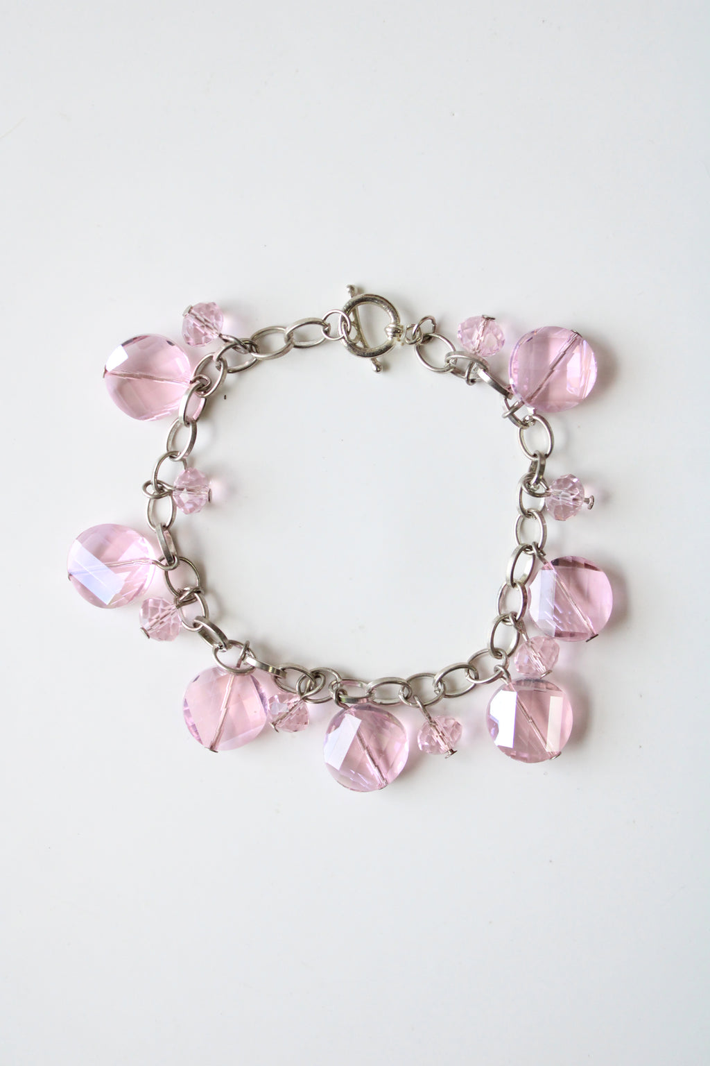 Pink Glass Stone Charm Silver Chain Anklet