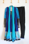 Black & White Gingham Blue Dress Black Pants & Scarf Set | S