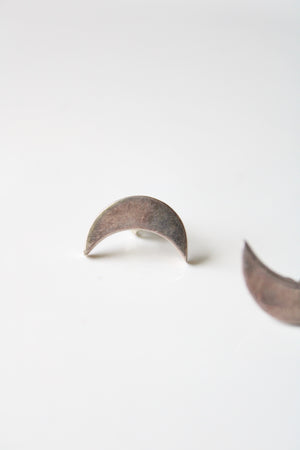 Vintage Silver Crescent Moon Stud Earrings
