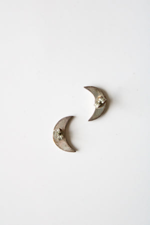 Vintage Silver Crescent Moon Stud Earrings