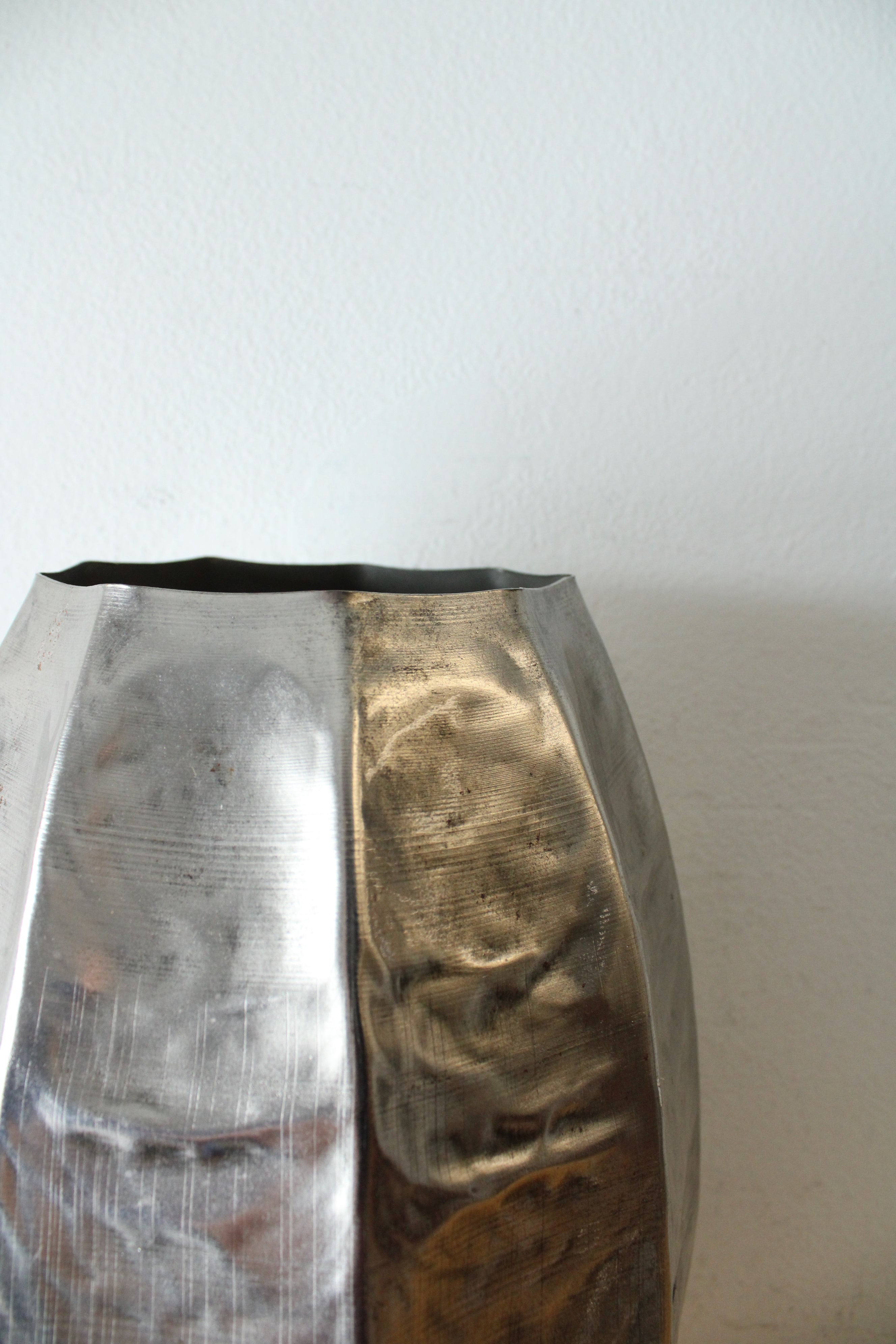 Hammered Metal Tall Silver Vase