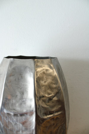 Hammered Metal Tall Silver Vase