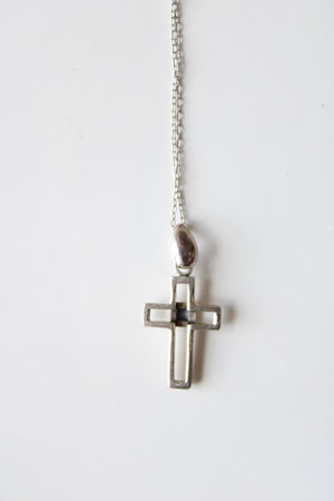 Black Onyx Sterling Silver Hollow Cross Pendant Necklace
