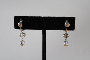 Clear & Gray Stone Screwback Sterling Silver Earrings