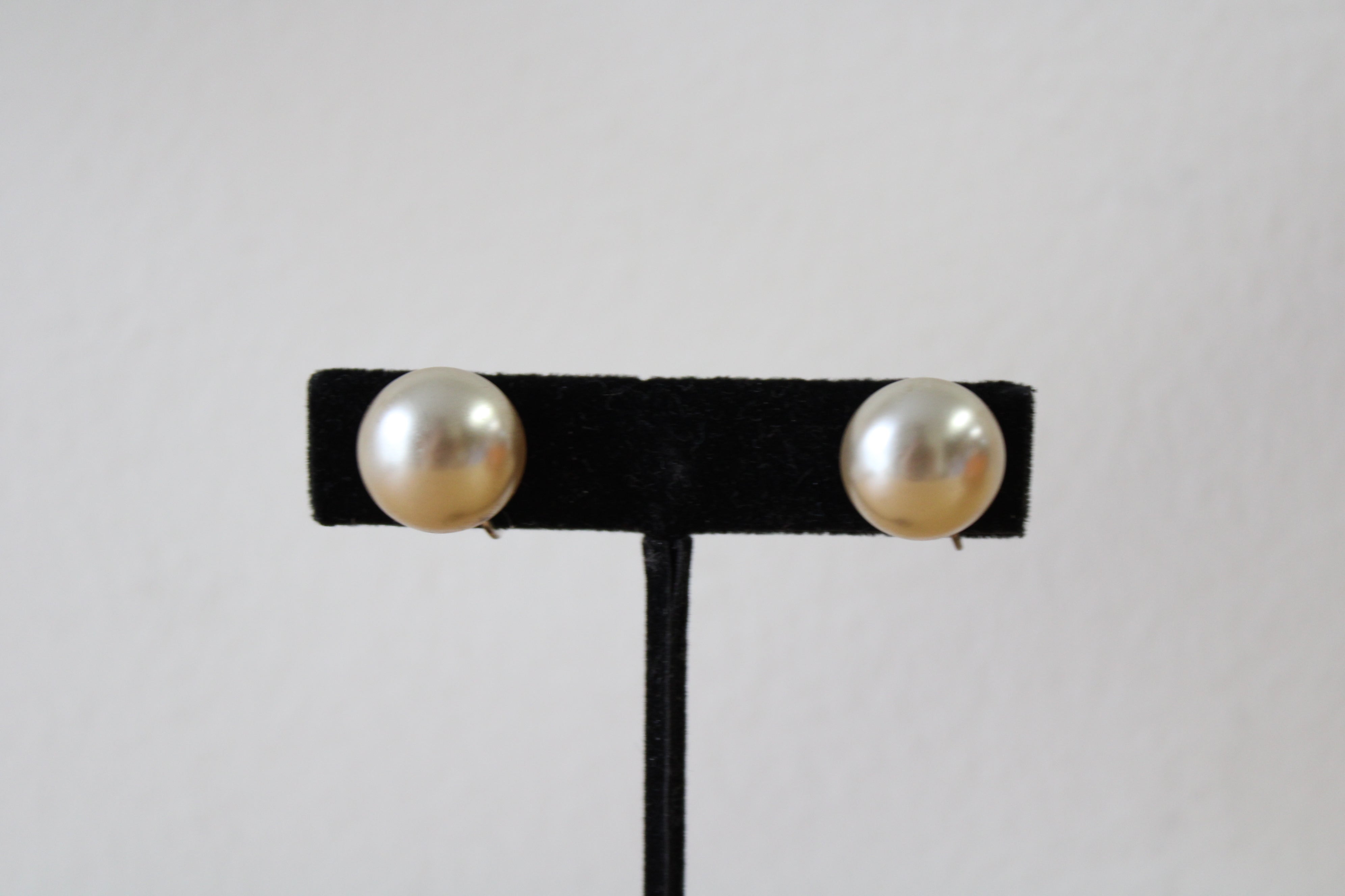 Faux Tan Pearl Screwback Sterling Silver Earrings