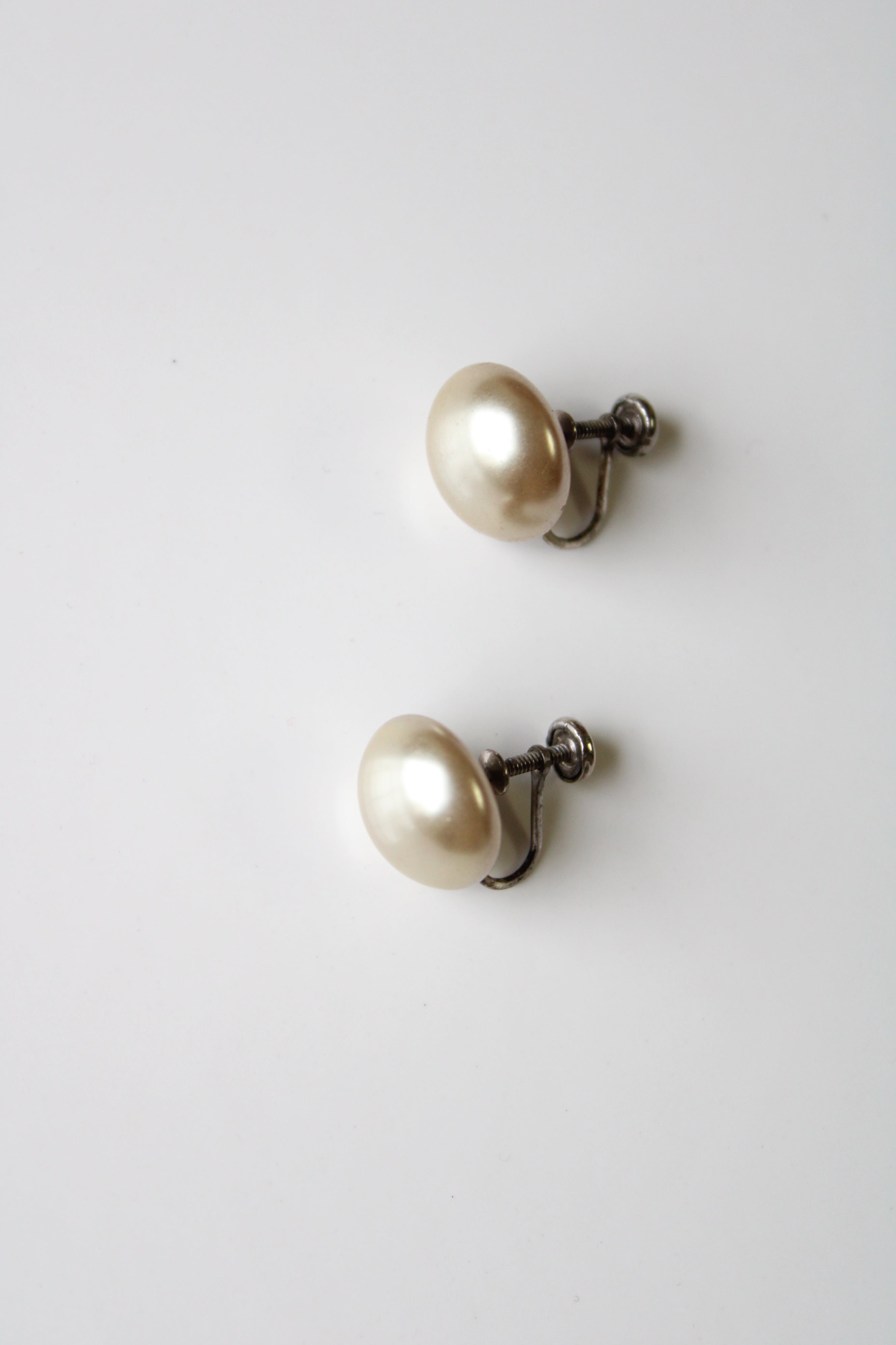 Faux Tan Pearl Screwback Sterling Silver Earrings