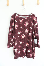 NEW Croft & Barrow Maroon & Pink Floral Long Sleeved Top | 3X