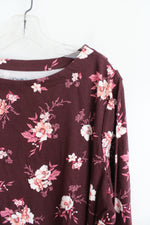 NEW Croft & Barrow Maroon & Pink Floral Long Sleeved Top | 3X