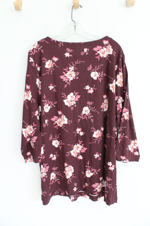 NEW Croft & Barrow Maroon & Pink Floral Long Sleeved Top | 3X