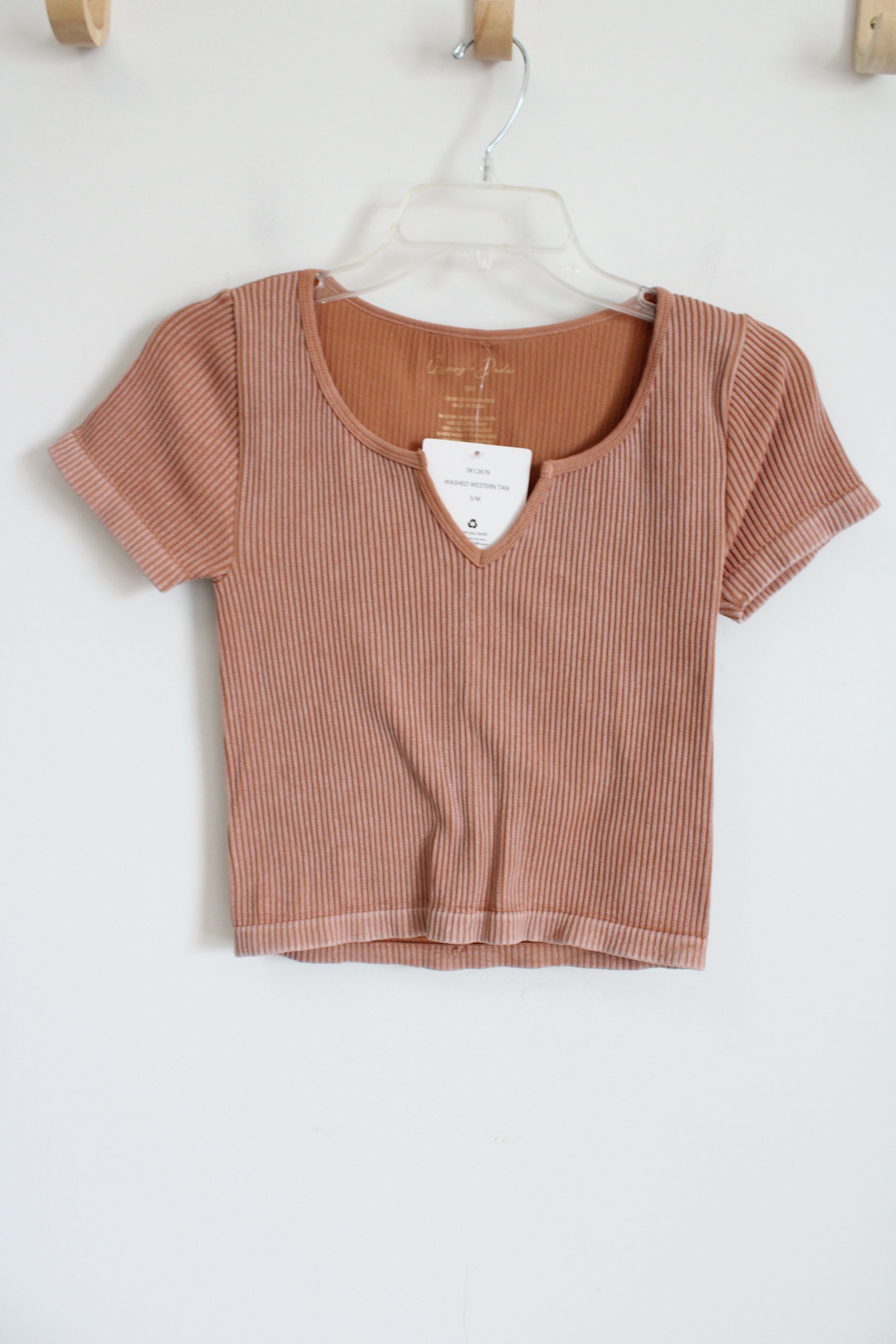 NEW Gypsy + Jade Washed Western Tan Ribbed Crop Tee | S/M