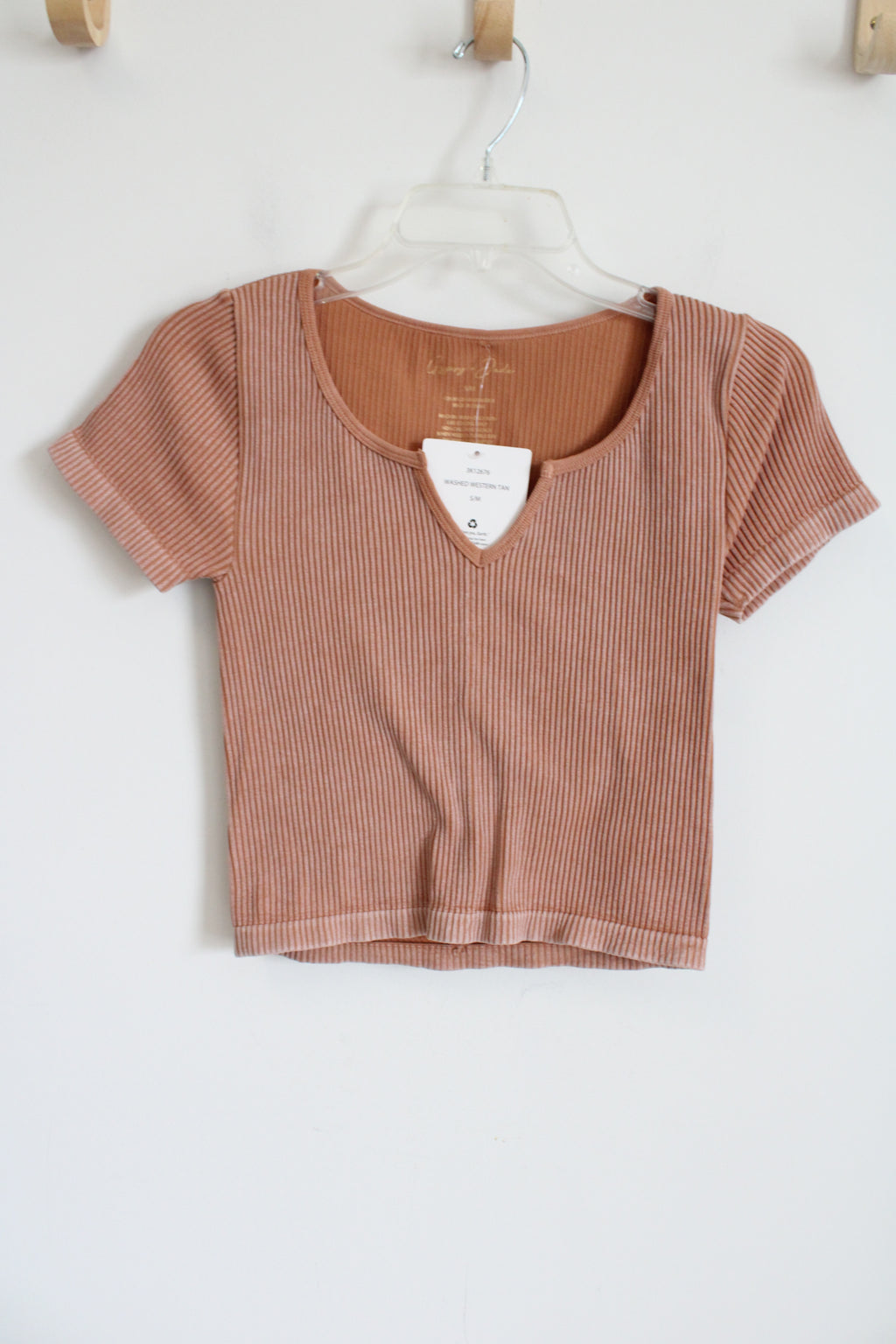 NEW Gypsy + Jade Washed Western Tan Ribbed Crop Tee | S/M