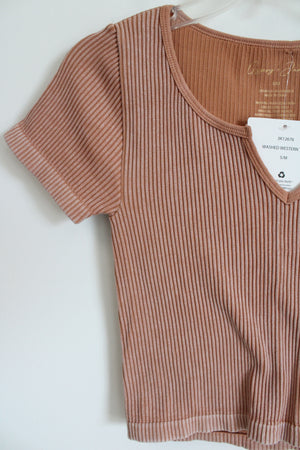 NEW Gypsy + Jade Washed Western Tan Ribbed Crop Tee | S/M