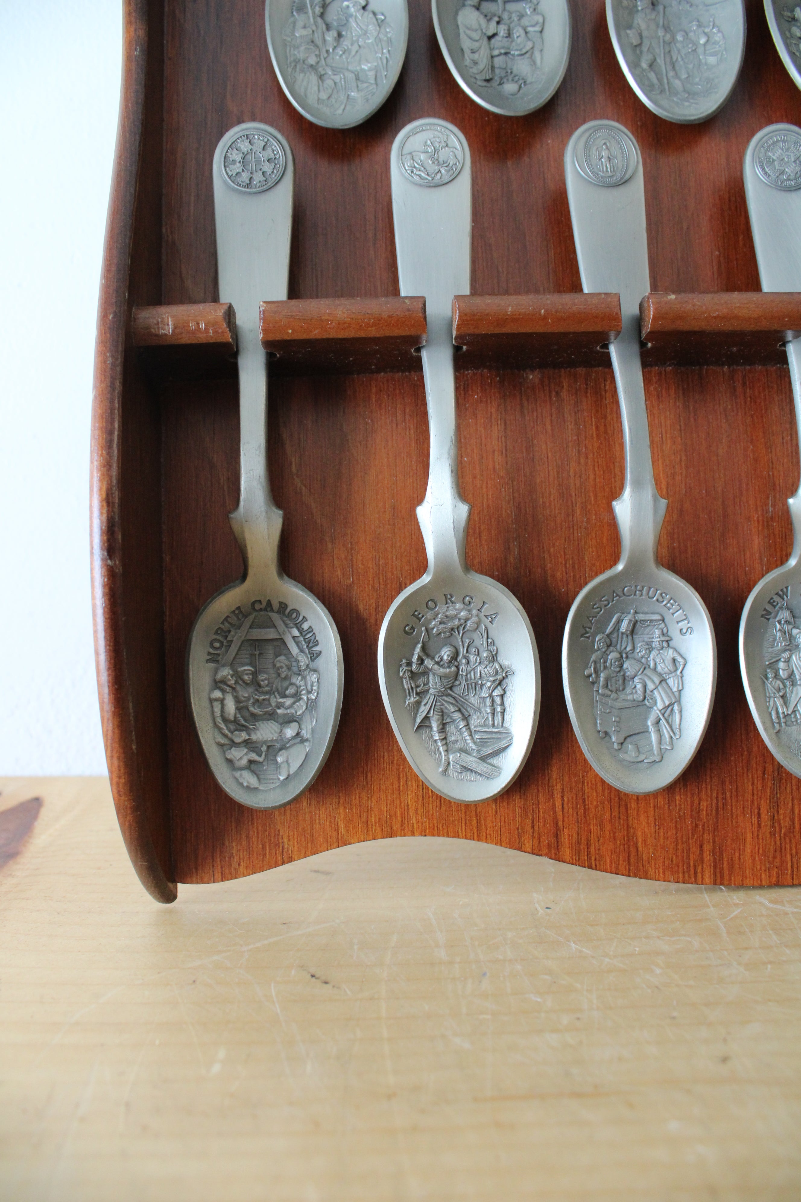 Franklin Mint Original Thirteen Colonies Pewter Spoon Collection