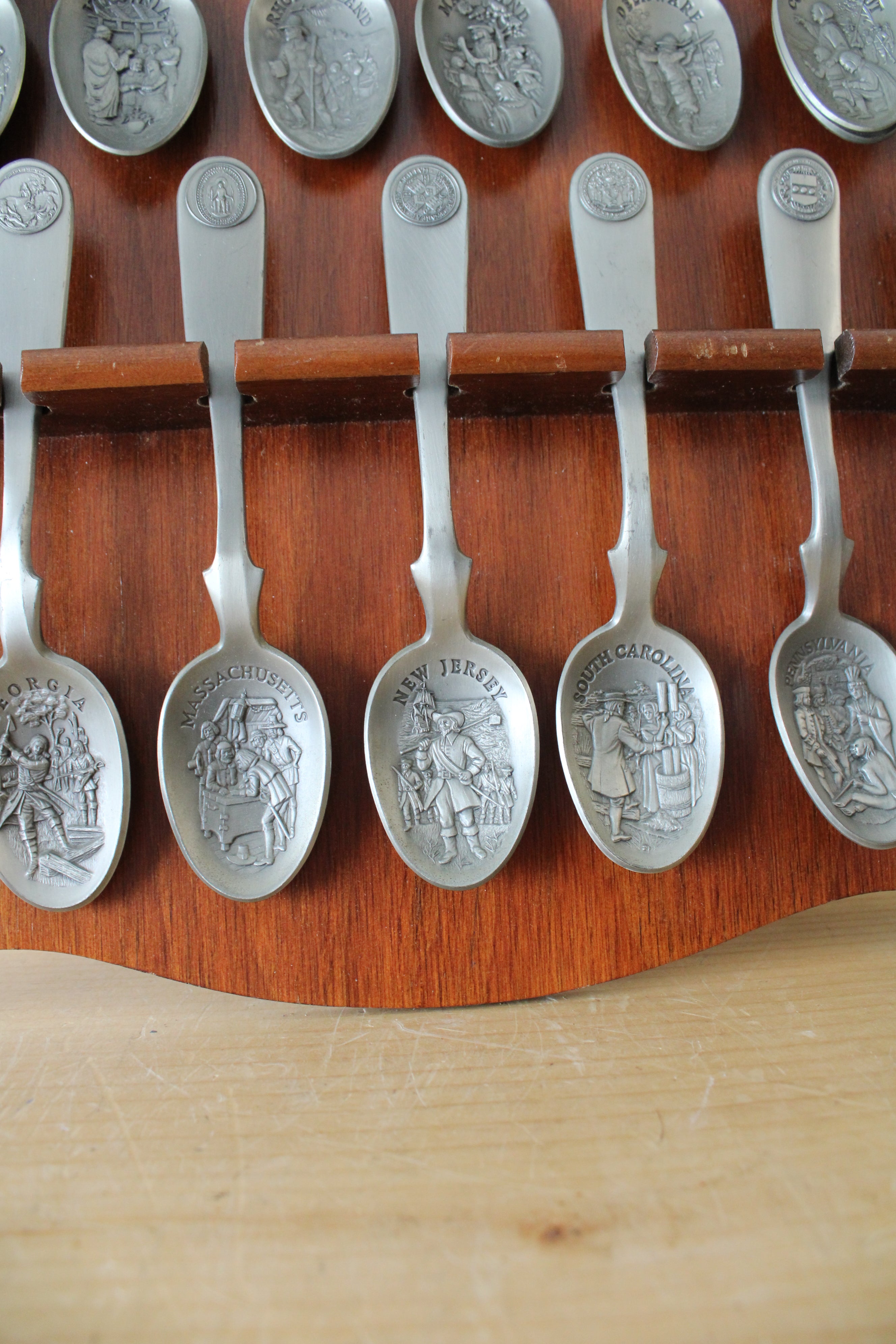 Franklin Mint Original Thirteen Colonies Pewter Spoon Collection