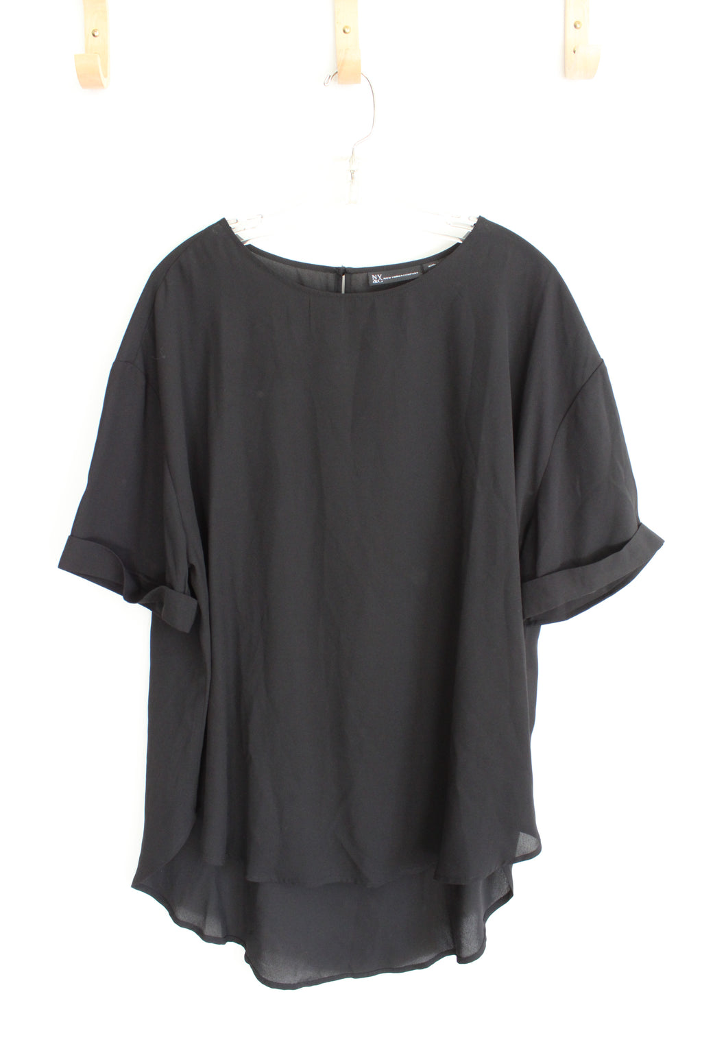 New York & Company Cuffed Sleeve Black Sheer Top | XXL