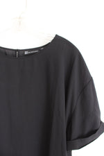 New York & Company Cuffed Sleeve Black Sheer Top | XXL