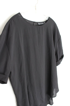 New York & Company Cuffed Sleeve Black Sheer Top | XXL