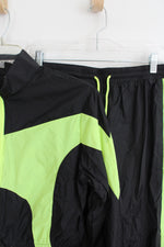 Shein Black & Neon Green Cropped Jacket & Pants Tracksuit Set | L