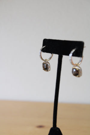 Sterling Hoop Clear Accent Removable Brown Rhinestone Dangle Earrings