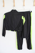 Shein Black & Neon Green Cropped Jacket & Pants Tracksuit Set | L