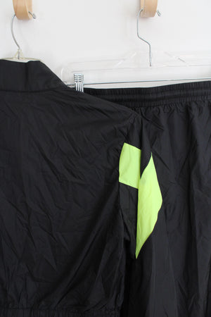 Shein Black & Neon Green Cropped Jacket & Pants Tracksuit Set | L