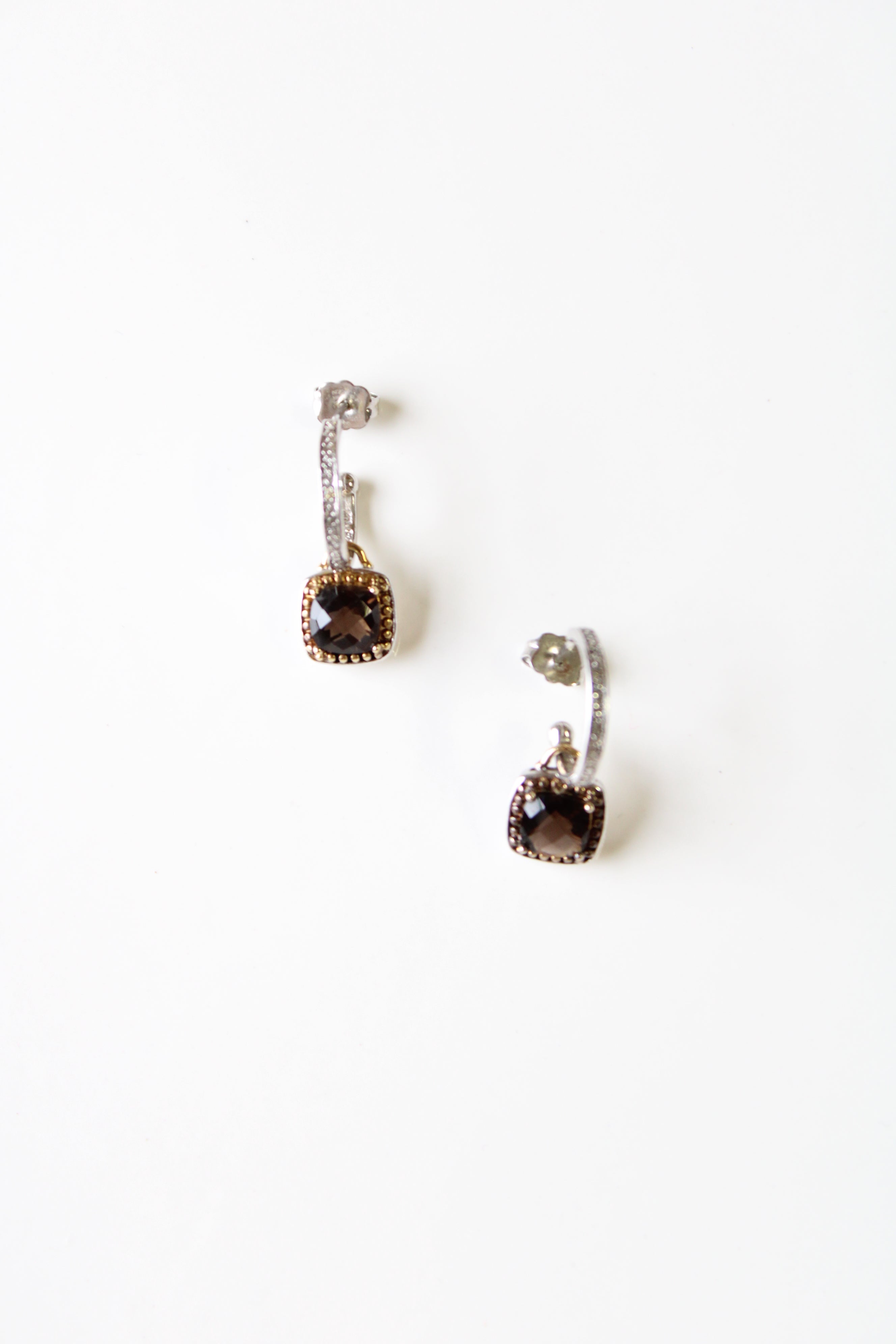 Sterling Hoop Clear Accent Removable Brown Rhinestone Dangle Earrings