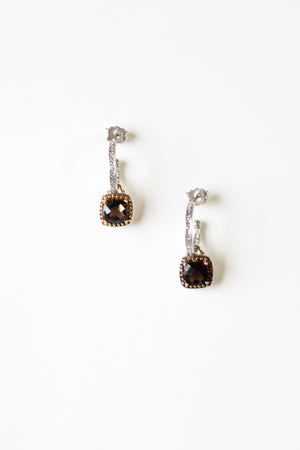 Sterling Hoop Clear Accent Removable Brown Rhinestone Dangle Earrings