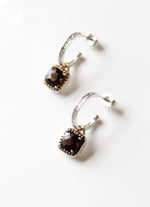 Sterling Hoop Clear Accent Removable Brown Rhinestone Dangle Earrings