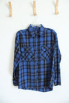 Trendy Life Blue Gray & Black Plaid Flannel | S