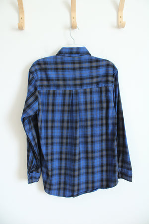 Trendy Life Blue Gray & Black Plaid Flannel | S