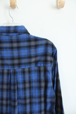 Trendy Life Blue Gray & Black Plaid Flannel | S