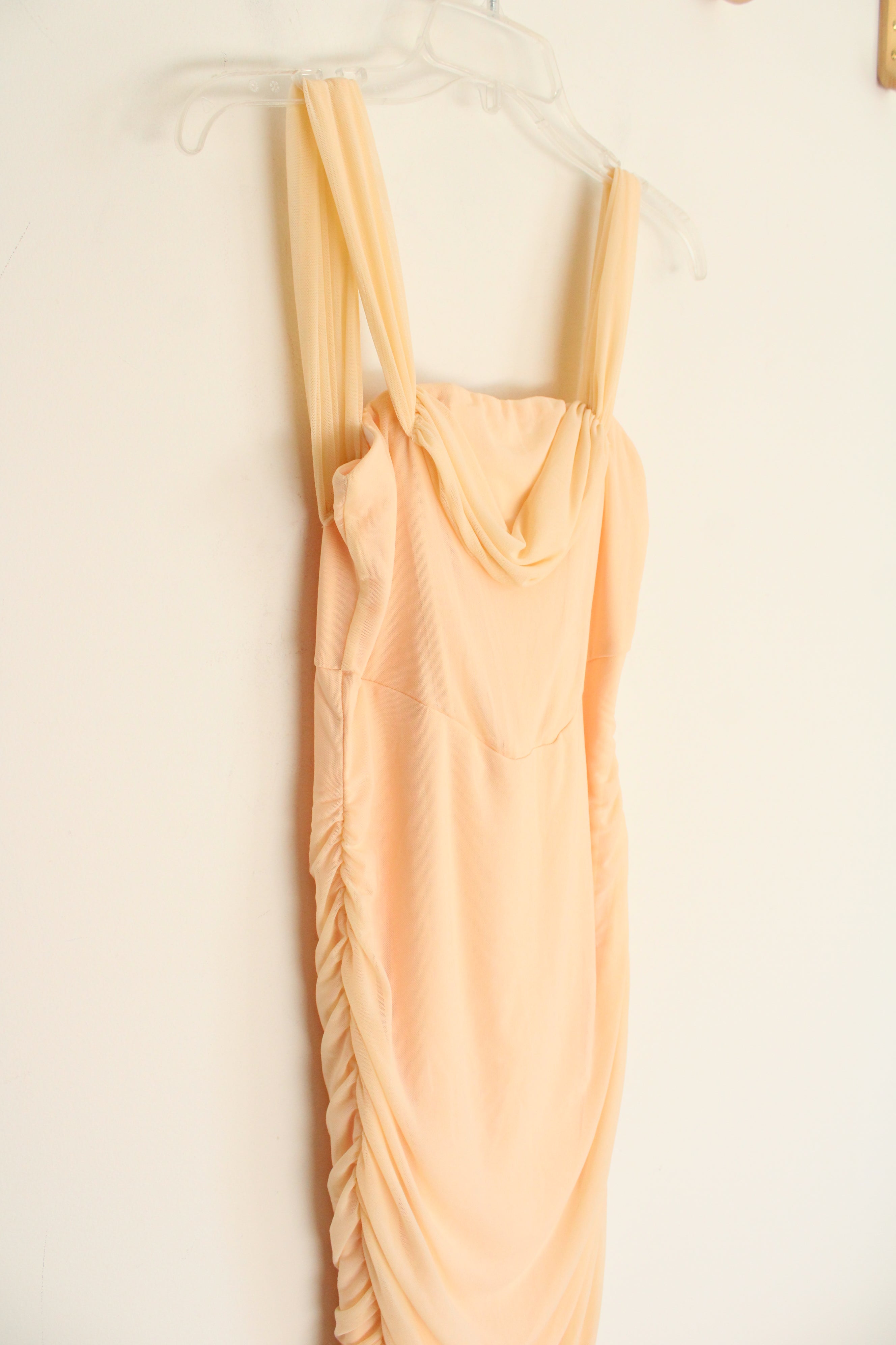 Light Peach Ruche Bodycon Dress | S