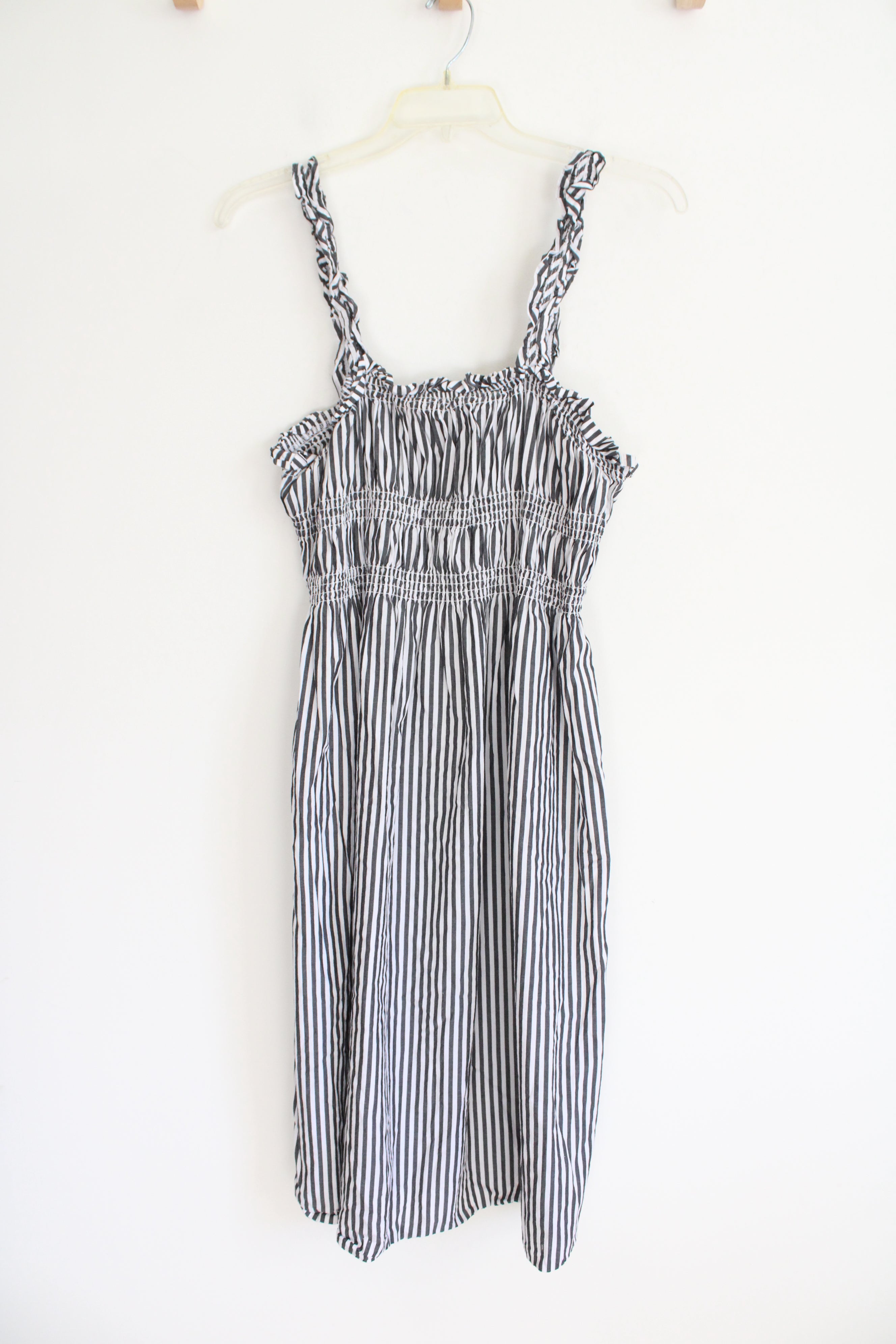 Who What Wear Gray & White Striped Ruffled Strap Dress | L