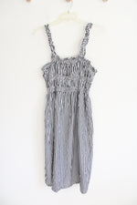 Who What Wear Gray & White Striped Ruffled Strap Dress | L