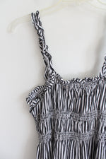 Who What Wear Gray & White Striped Ruffled Strap Dress | L