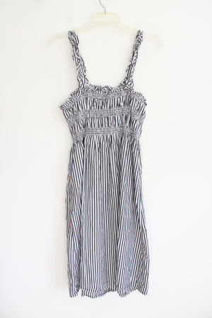 Who What Wear Gray & White Striped Ruffled Strap Dress | L