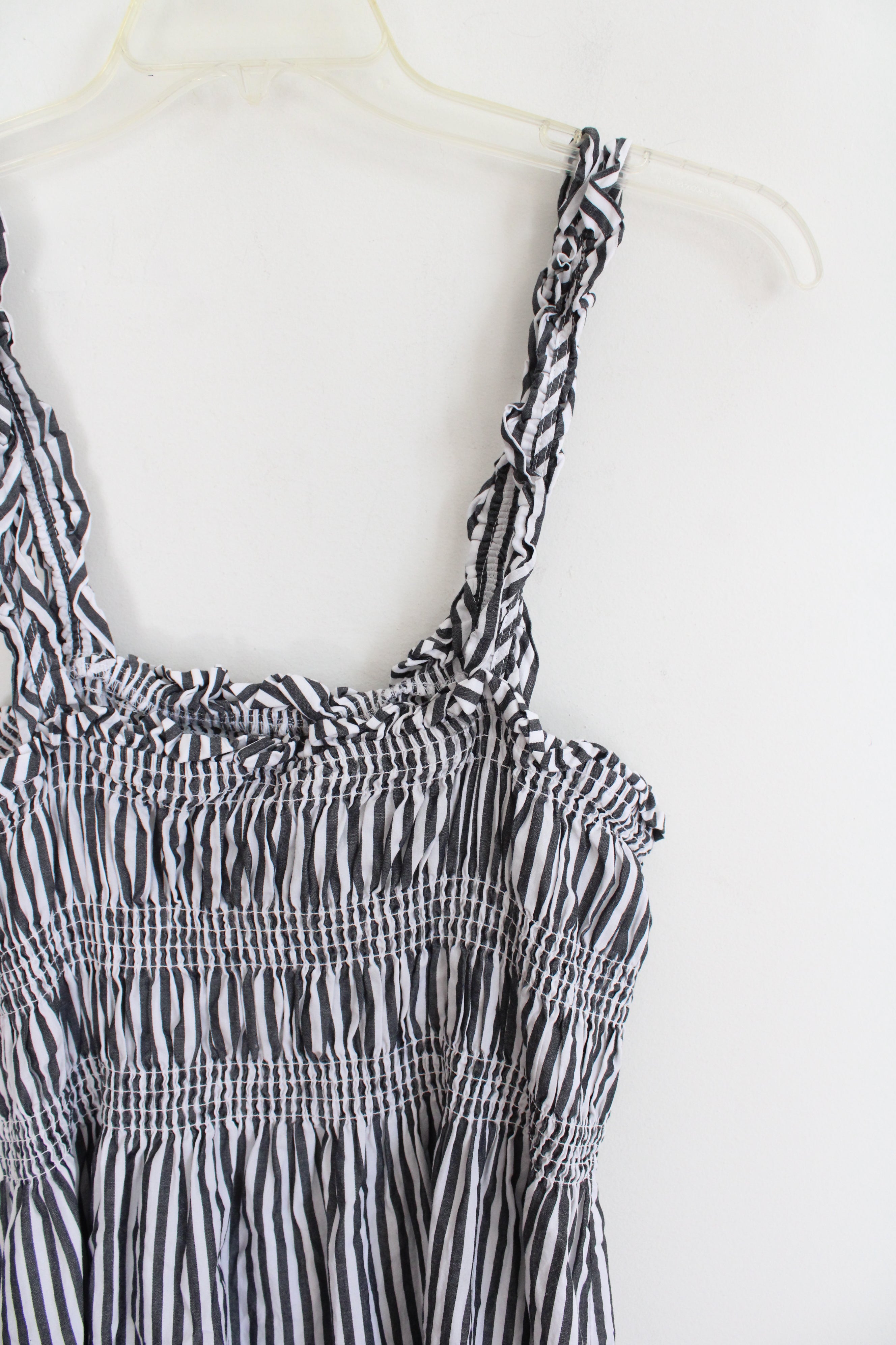 Who What Wear Gray & White Striped Ruffled Strap Dress | L