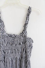 Who What Wear Gray & White Striped Ruffled Strap Dress | L