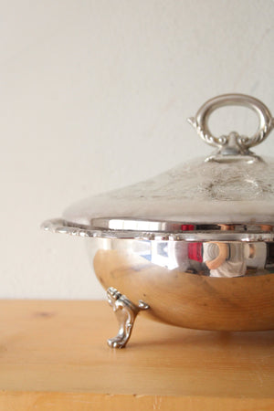 Oneida Swirled Edge Silver Footed Covered Warming Dish