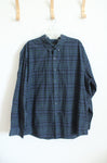 Van Heusen Classic Fit Blue Green & Black Plaid Button Down Shirt | XXL