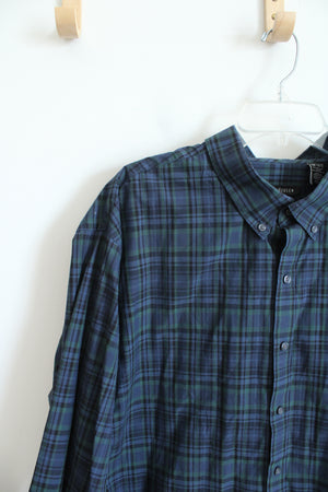 Van Heusen Classic Fit Blue Green & Black Plaid Button Down Shirt | XXL