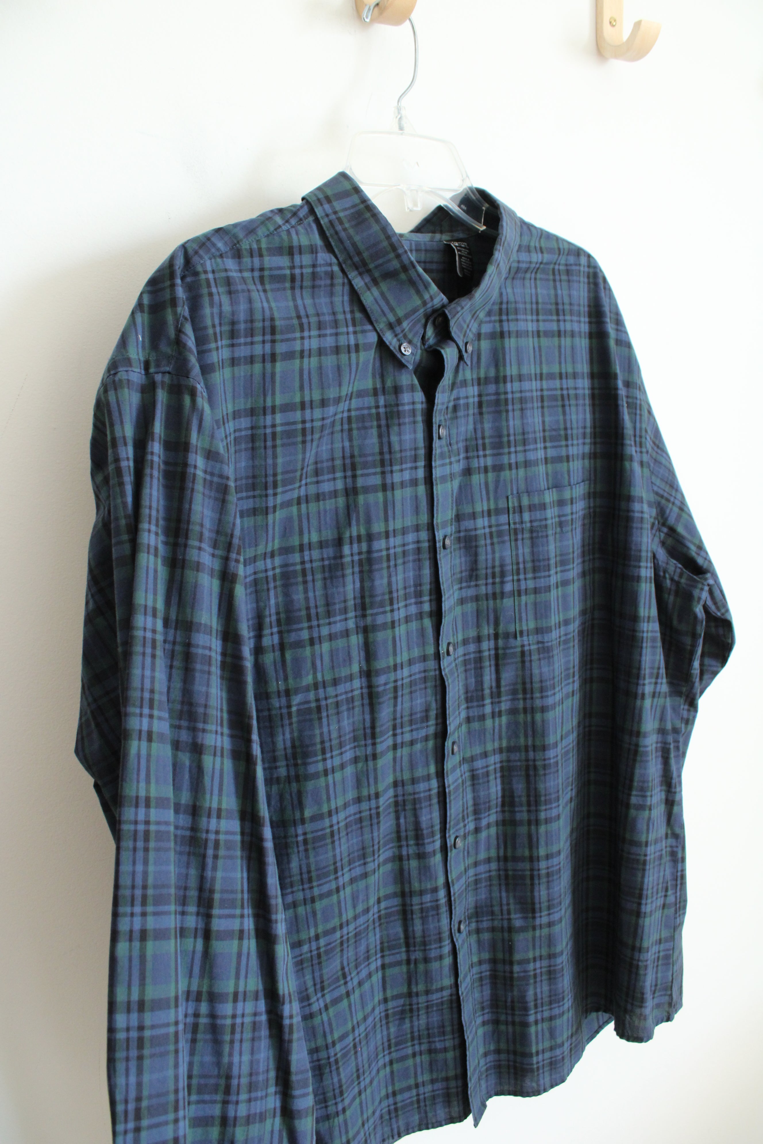 Van Heusen Classic Fit Blue Green & Black Plaid Button Down Shirt | XXL