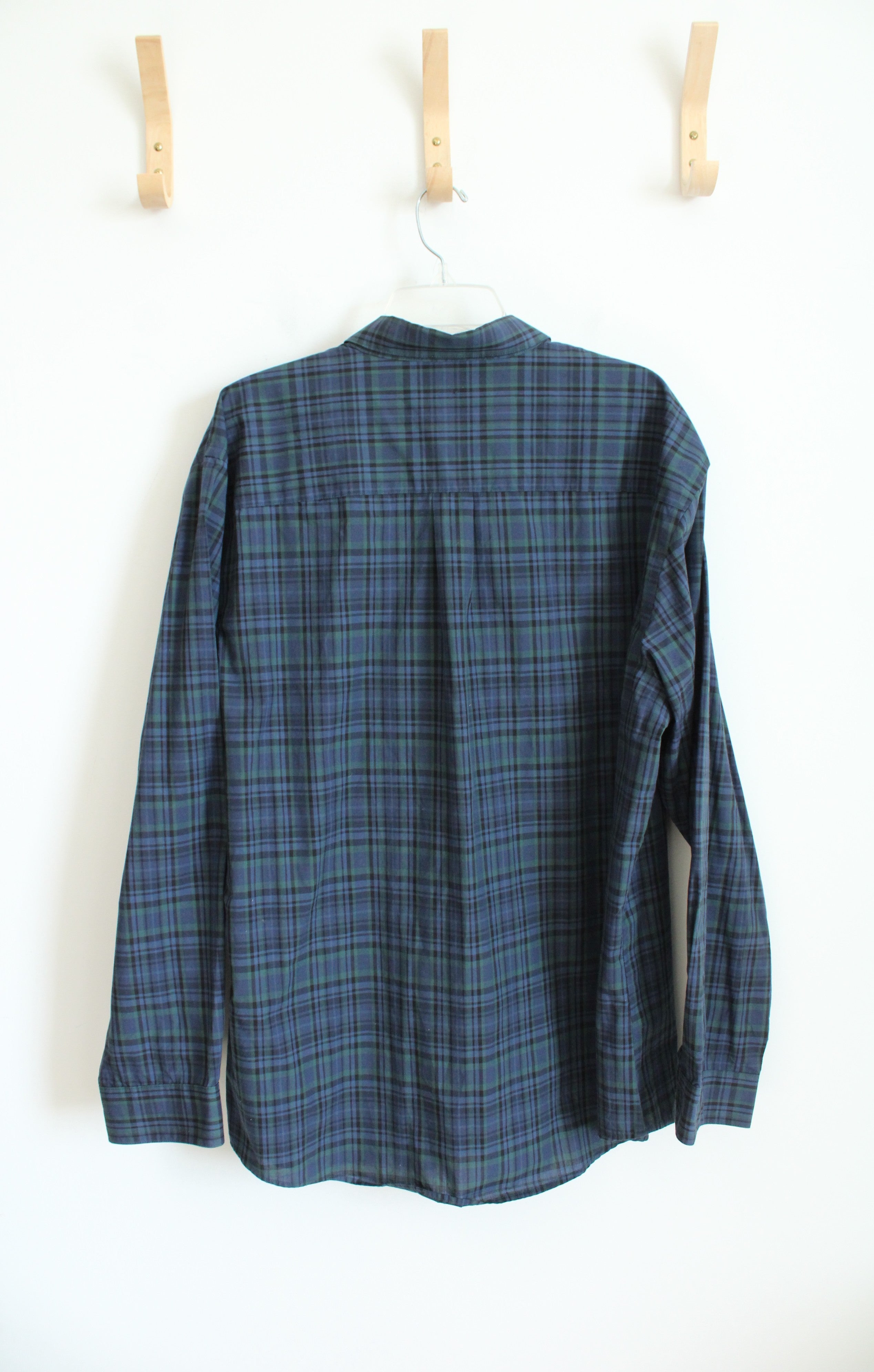 Van Heusen Classic Fit Blue Green & Black Plaid Button Down Shirt | XXL