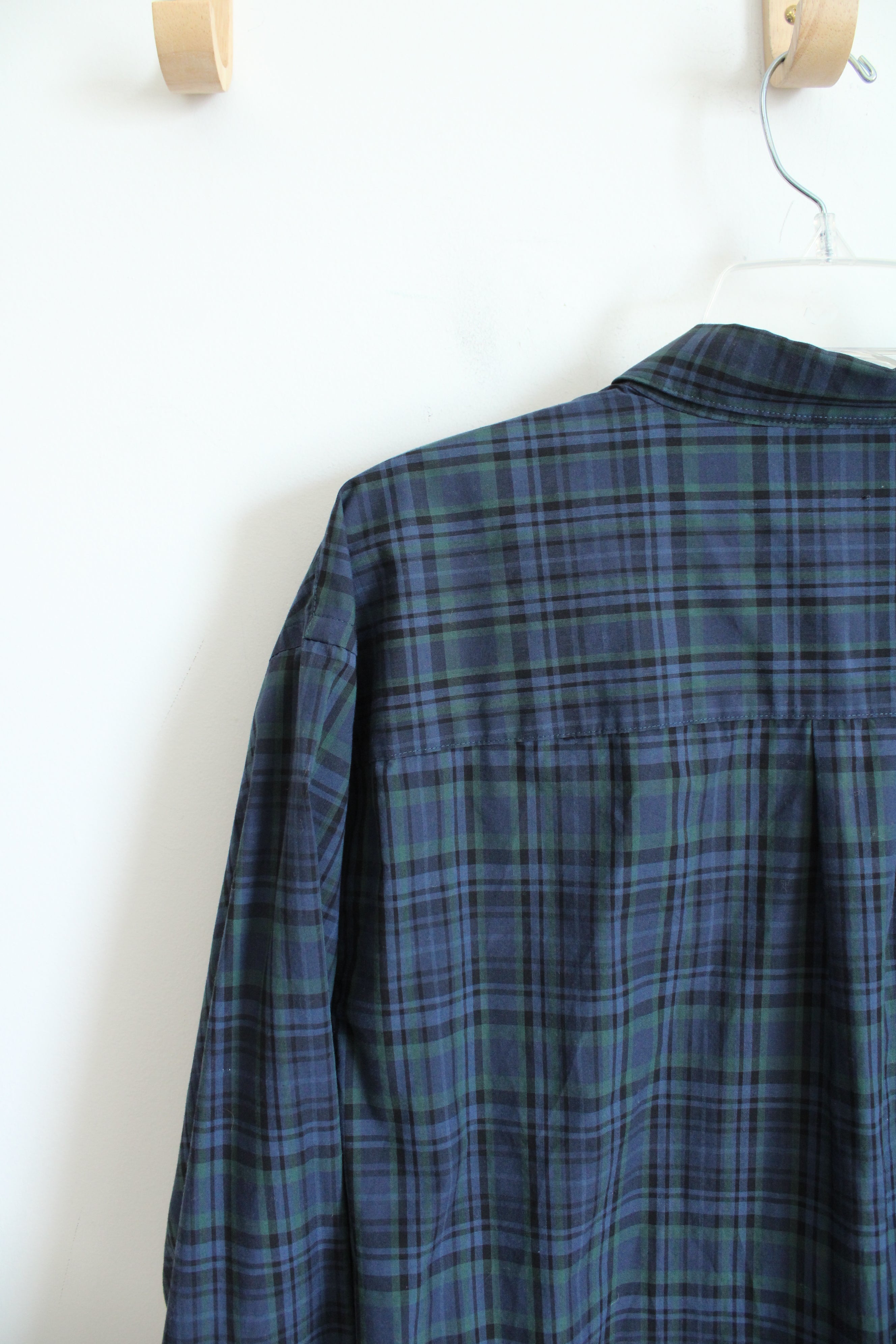 Van Heusen Classic Fit Blue Green & Black Plaid Button Down Shirt | XXL