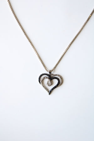 Black & Silver Open Heart Necklace & Square Stud Earring Set