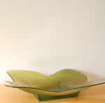 Vintage Green Petal Edged Square Glass Platter